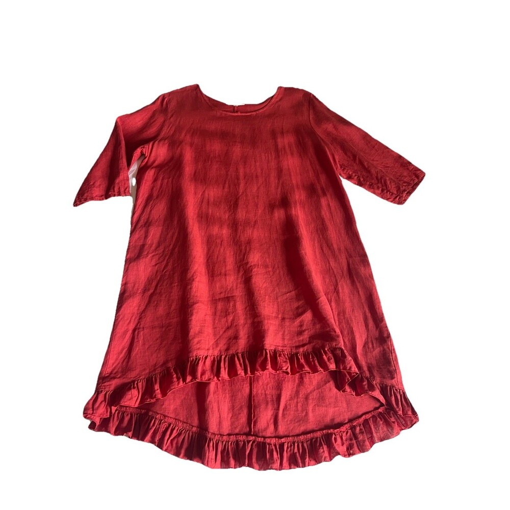 Bryn Walker Linen Rust Orange Hi-Lo Women Dress Tunic Size Small Lagenlook